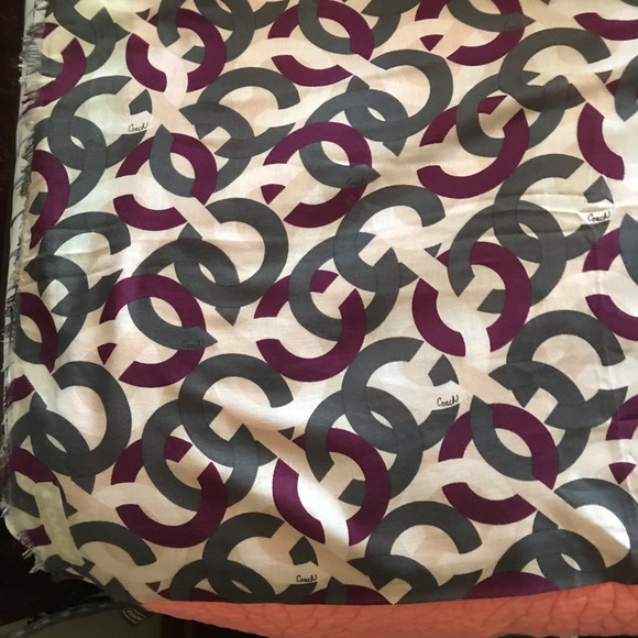 Coach Scarf 53% Silk 47% Cashmere w/ Purple & Grey C - Picture 5 of 7